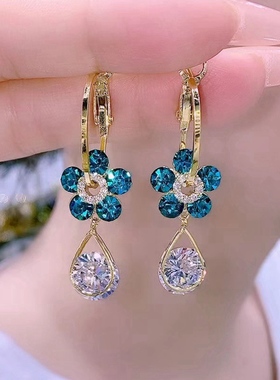 New Purple Crystal Flower Dangle Earrings For Women Girls