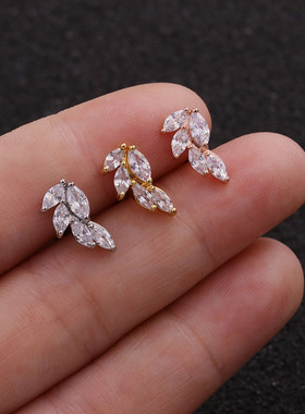 Rose Curved Cz Cartilage Stud Helix Rook Conch Screw Back