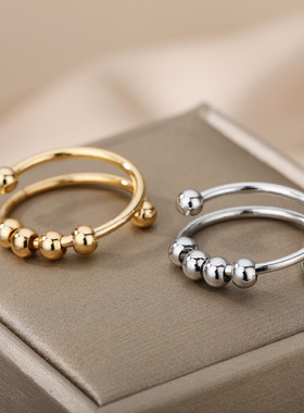 Balls Beads Rings for Women Stainless Steel Rotate Freely