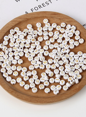Flat Round 4X7MM Gold Color Letter Beads Acrylic Random