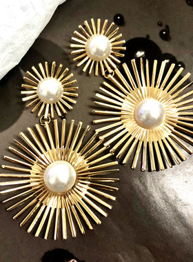 Exaggerated Long Drop Earrings for Women Big Pearl Round