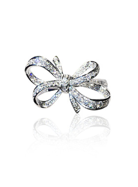 Cute Silver Color Bowknot Ring with Bling Zircon Stone for