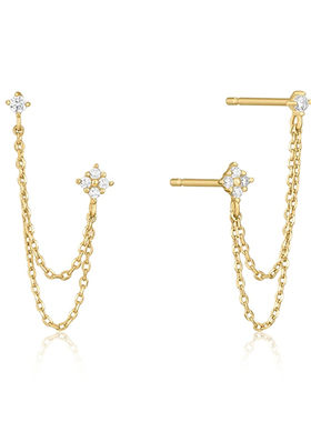 New Arrival Double Ear Studs Tassel Chains Hanging Earrings