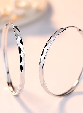 Fine 925 Silver color Luxury 5CM big circle hoop earrings