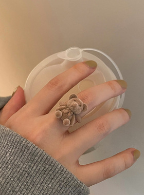 Flocking Bears Finger Ring Sweet Cute Bear Open Adjustable
