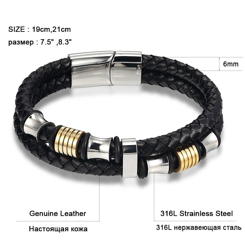 2021 Genuine Leather Bracelet Double Layer 19/21/23CM Gold - 图0