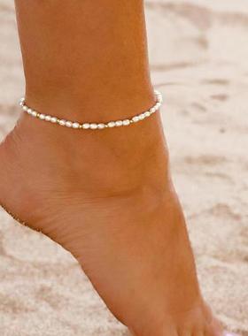 2021 Trendy Round Imitation Pearl Chain Anklet Women