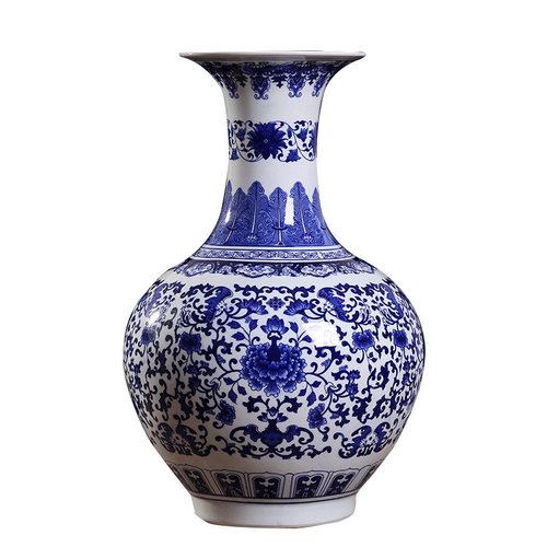 陶瓷手绘青花花瓶景德镇中式缠枝莲大花瓶酒店客厅中式摆件工艺品 - 图3