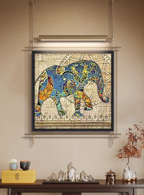 东南亚高级复古装饰灯壁挂金属杆装饰画售楼处立体玄关背景墙装置
