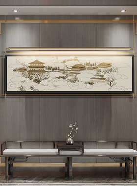 客厅背景墙复古挂画杆中古风吊杆装饰画别墅酒店大堂高档装置挂画