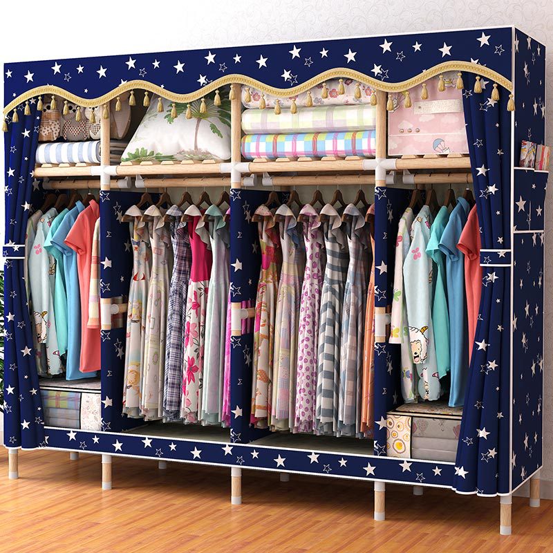 梦卡莱简易衣柜收纳衣橱2.05米实木帘头牛津布衣柜组合经济型衣柜