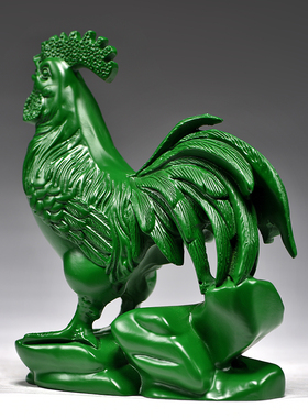 绿色实木雕刻鸡摆件家居客厅装饰