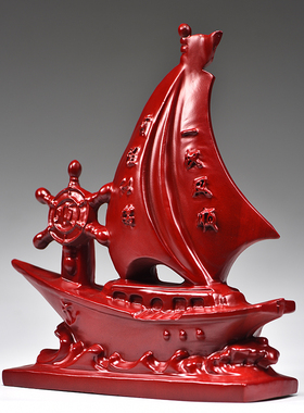 红色木质一帆风顺帆船摆件实木雕刻工艺品红木家居乔迁开业送礼品