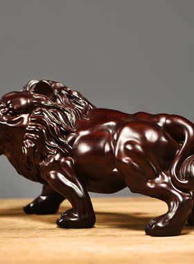 黑檀实木木雕雕刻狮子摆件客厅