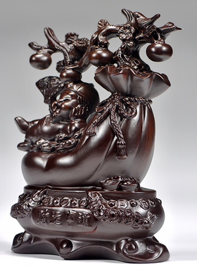 黑檀木雕财运亨通摆件开业工艺品