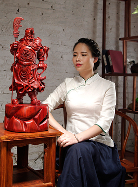 红花梨关二爷神像雕刻供奉工艺品