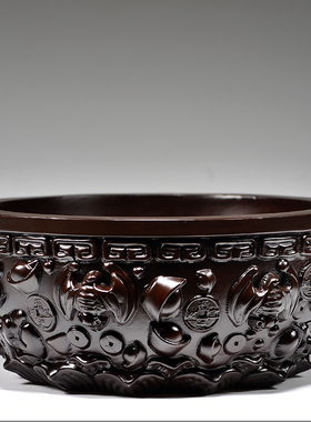 黑檀木雕聚宝盆摆件实木家居客厅办公室店铺开业送礼红木工艺礼品