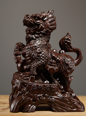 黑檀木雕麒麟摆件实o木瑞兽家居客厅电视柜办公室装饰中式工艺品