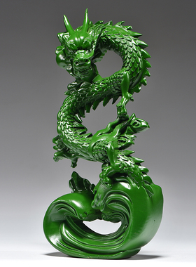 实木质绿色青龙新店开业送礼摆件