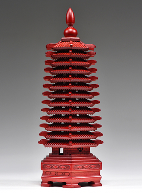 雅造桃木红色十三层文昌塔摆件