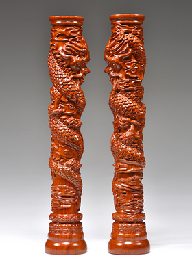 花梨木雕盘龙柱摆件华表柱家居客厅装饰红木质流云龙柱工艺品送礼