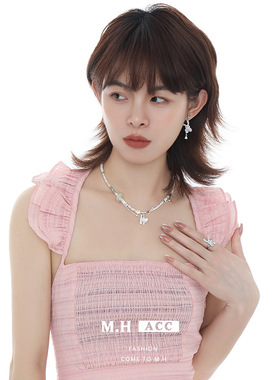 贝母猫咪彩色串珠项链女清新甜美百搭高级感锁骨链独特多巴胺颈链