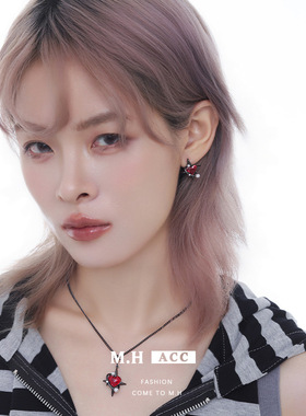 暗黑星轨爱心耳钉女独特个性精致百搭耳环原创设计925银针耳饰品