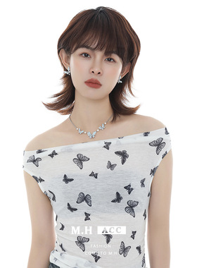 原创设计甜酷蓝色蝴蝶珍珠项链女款小众设计清冷感锁骨链气质颈链