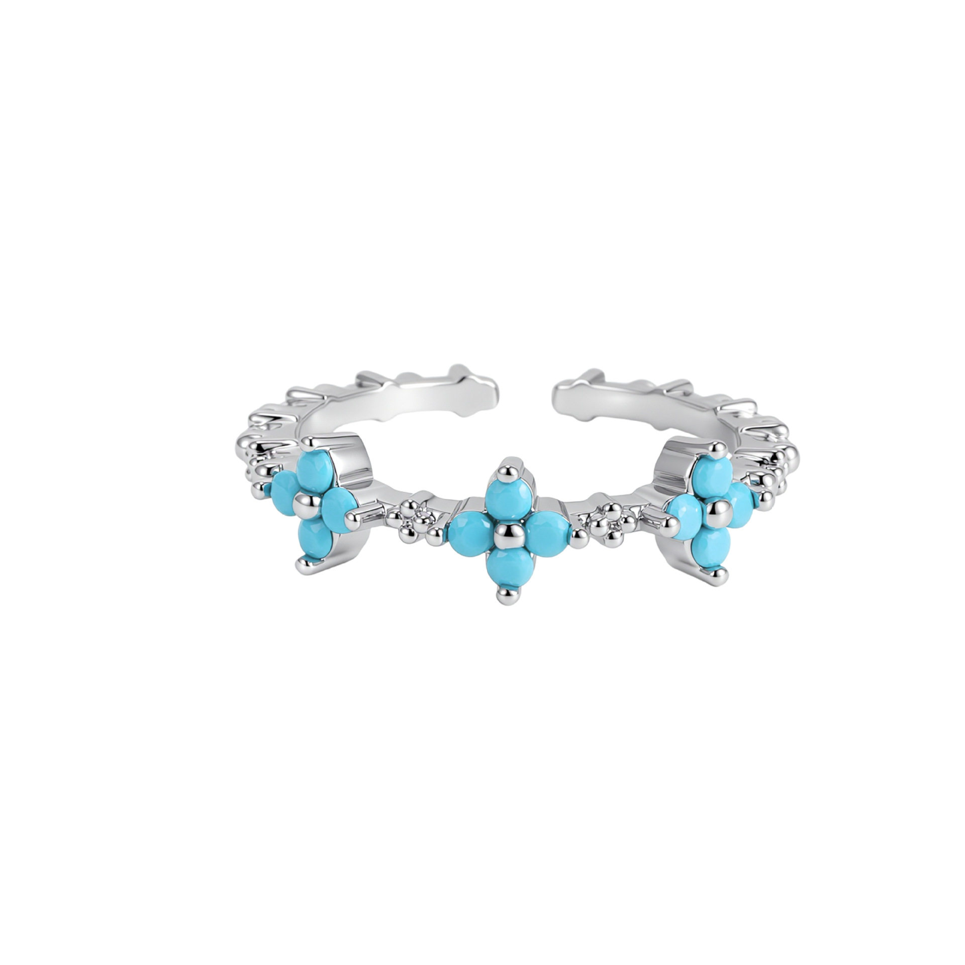 Fresh blue flower ring for women, light luxury, retro temperament, fashionable and versatile, high-end index finger ring jewelry wholesale