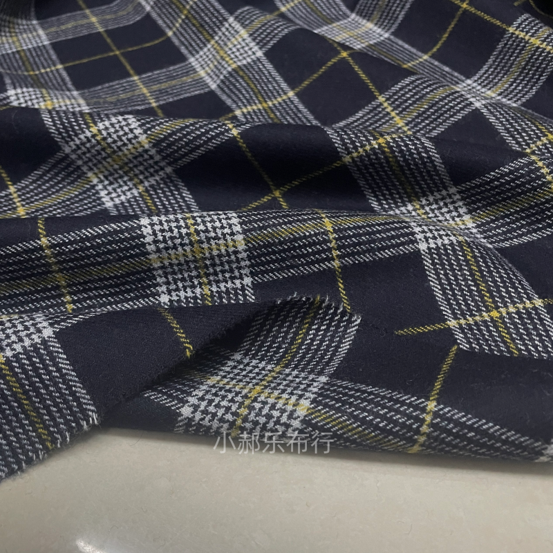 藏青色灰白精纺羊毛呢格子布料西服套装裤子半身裙设计师服装面料 - 图0