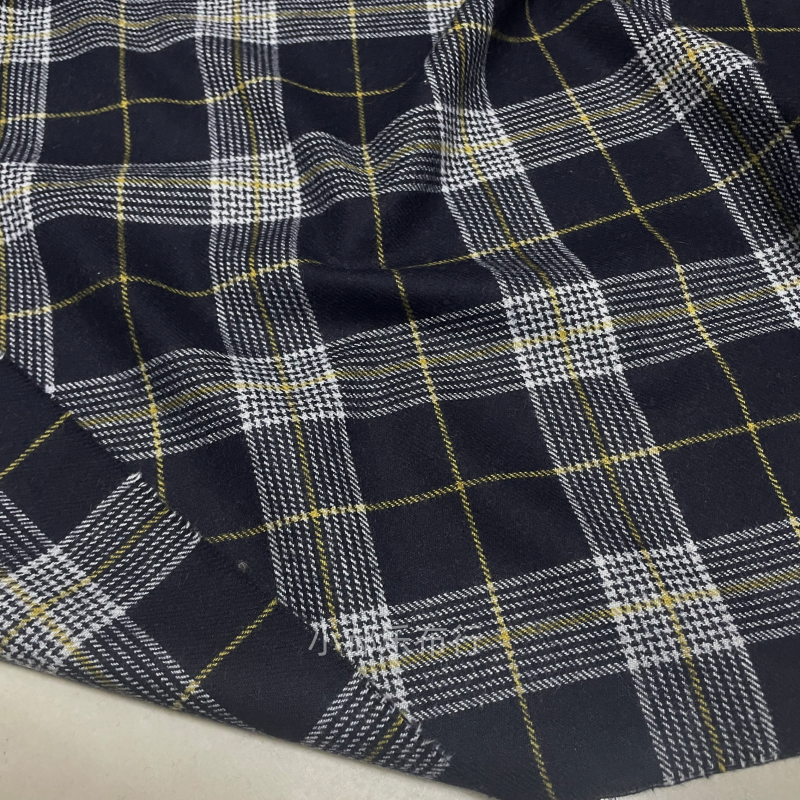 藏青色灰白精纺羊毛呢格子布料西服套装裤子半身裙设计师服装面料 - 图2