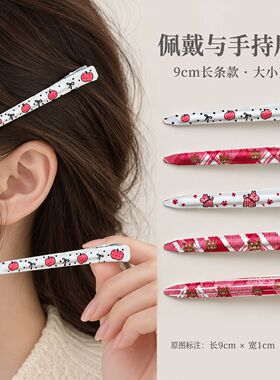 红色格子小熊发夹可爱发卡一字夹