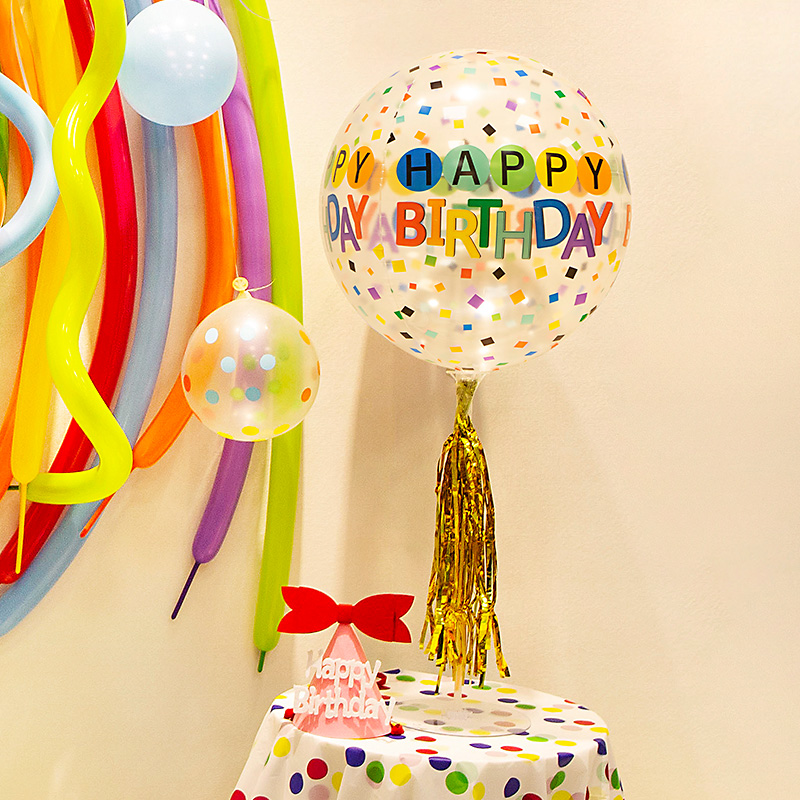 4D波波球生日快乐装饰24寸桌飘气球飘空宝宝周岁派对道具场景布置 - 图0