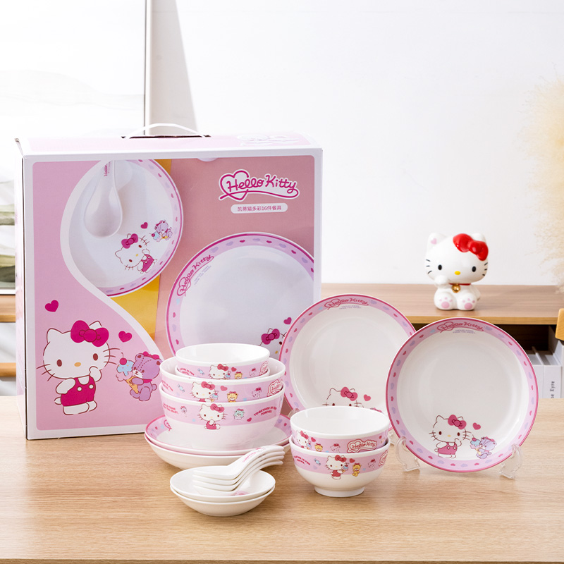 HelloKitty碗碟套装可爱好看的陶瓷餐具凯蒂猫家用创意碗盘子组合-图3