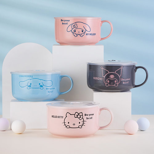 hellokitty陶瓷泡面碗可爱带盖饭盒学生专用宿舍大容量便当盒上班 - 图0