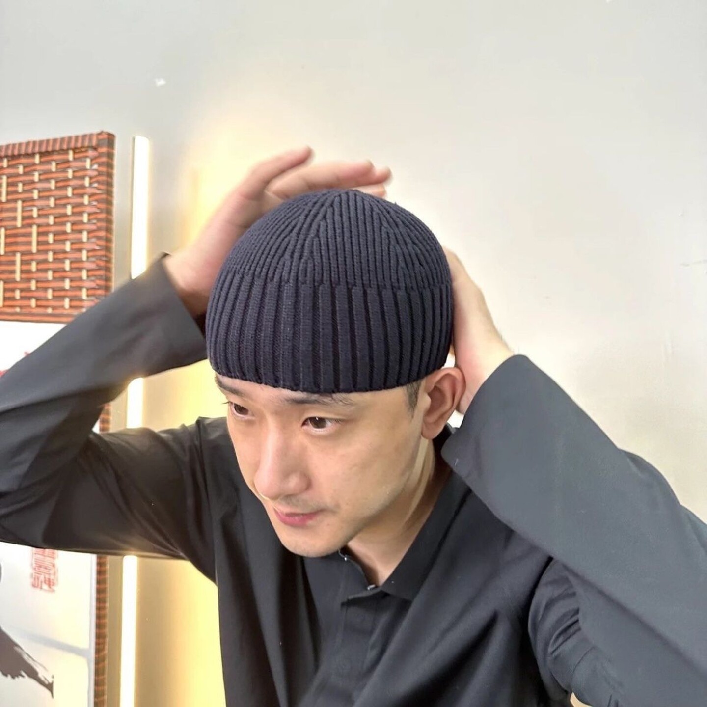 帽子男士瓜皮帽冬骑行针织女保暖防寒毛线帽户外光头帽光板地主帽