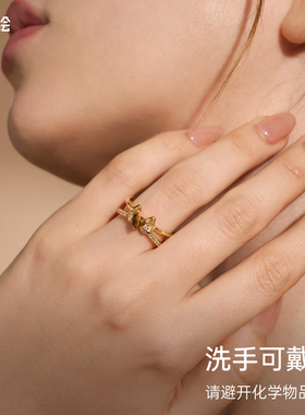 潮色绘虎眼石蝴蝶结戒指