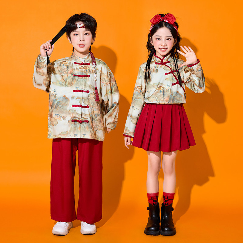儿童元旦演出服山水画中国风服装合唱服汉服表演服古装唐装男女童,淘宝优惠券,粉丝福利购,淘宝优惠卷