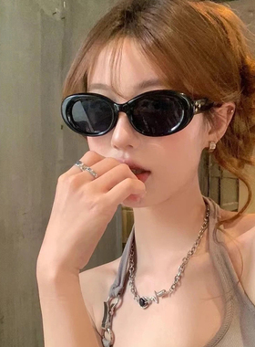 墨镜女辣妹高级感ins网红拍照复古防晒韩版潮gm椭圆黑色太阳眼镜
