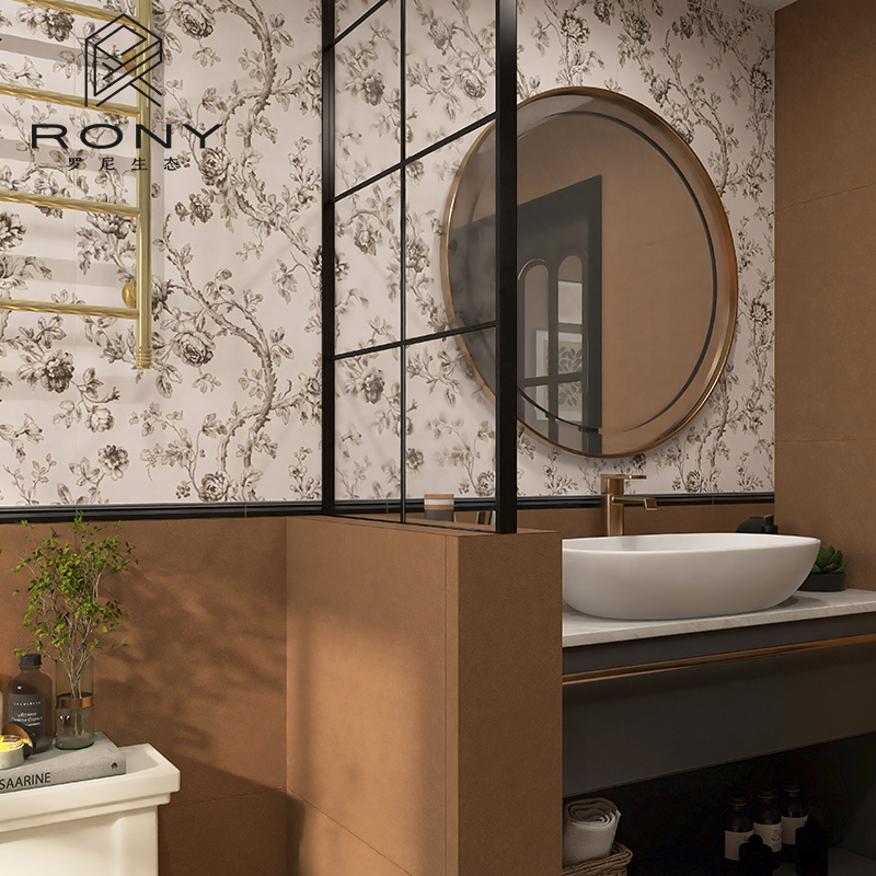 法式复古焦糖卫生间瓷砖艺术玫瑰花砖美拉德厨房墙砖浴室防滑地砖 - 图0