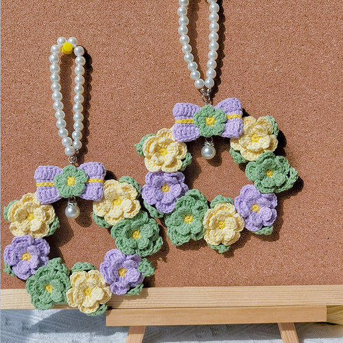 手工编织DIY毛线花环挂件材料包小花车挂钩织自制送女朋友520礼物 - 图2