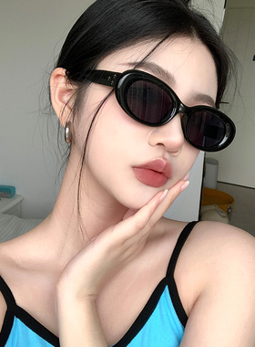 2023新款欧美复古黑色椭圆墨镜女