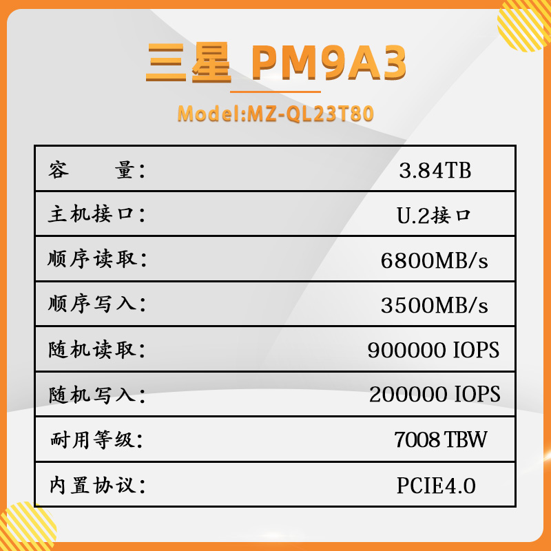 Samsung/三星 PM9A3 U.2 NVME PCIE4.0固态硬盘SSD 3.84T 长寿命 - 图2