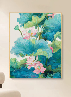 荷花水色花卉diy数字油画填充画