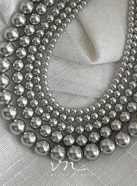VN手工自制小珍珠真多灰色珍珠项链女颈链珍珠镀金扣2024新款饰品