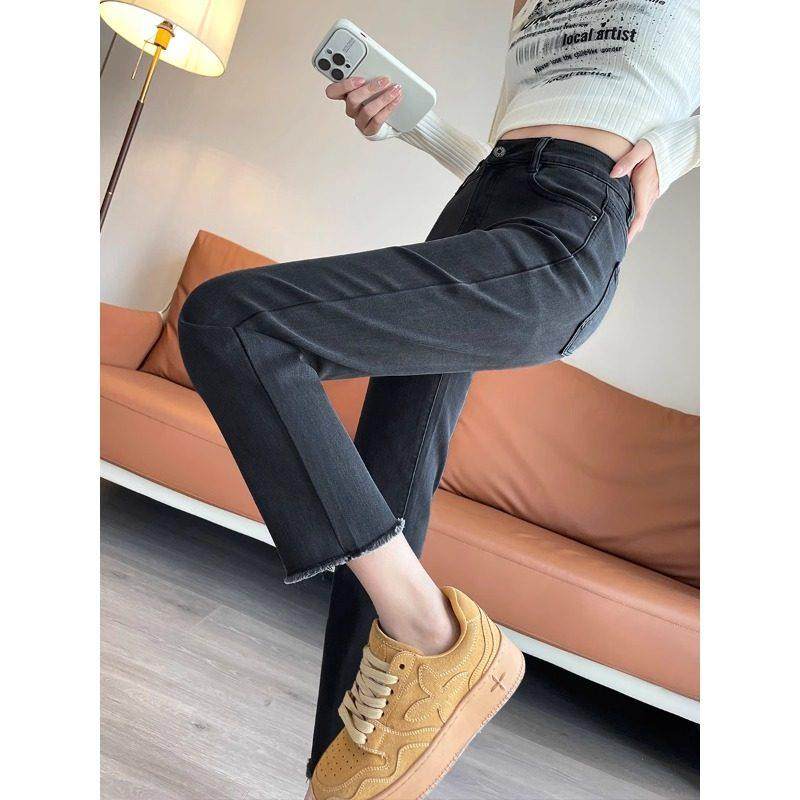 法国ROUJE NAIVE高端直筒牛仔裤女高腰新款加绒弹力大码烟管裤子,淘宝优惠券,粉丝福利购,淘宝优惠卷