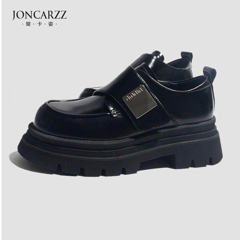 JONCARZZ英伦风单鞋女2025秋冬新款真皮厚底魔术贴增高乐福鞋A901,淘宝优惠券,粉丝福利购,淘宝优惠卷