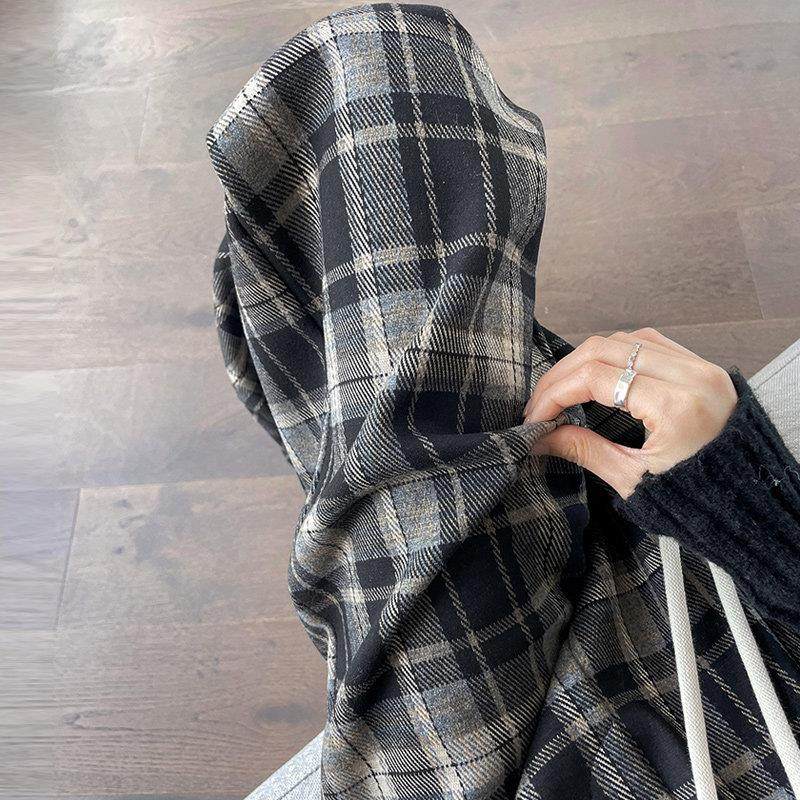 ROVJE CALLIE&OEAS2025冬季新款加绒毛呢格子裤女秋冬直筒阔腿裤,淘宝优惠券,粉丝福利购,淘宝优惠卷