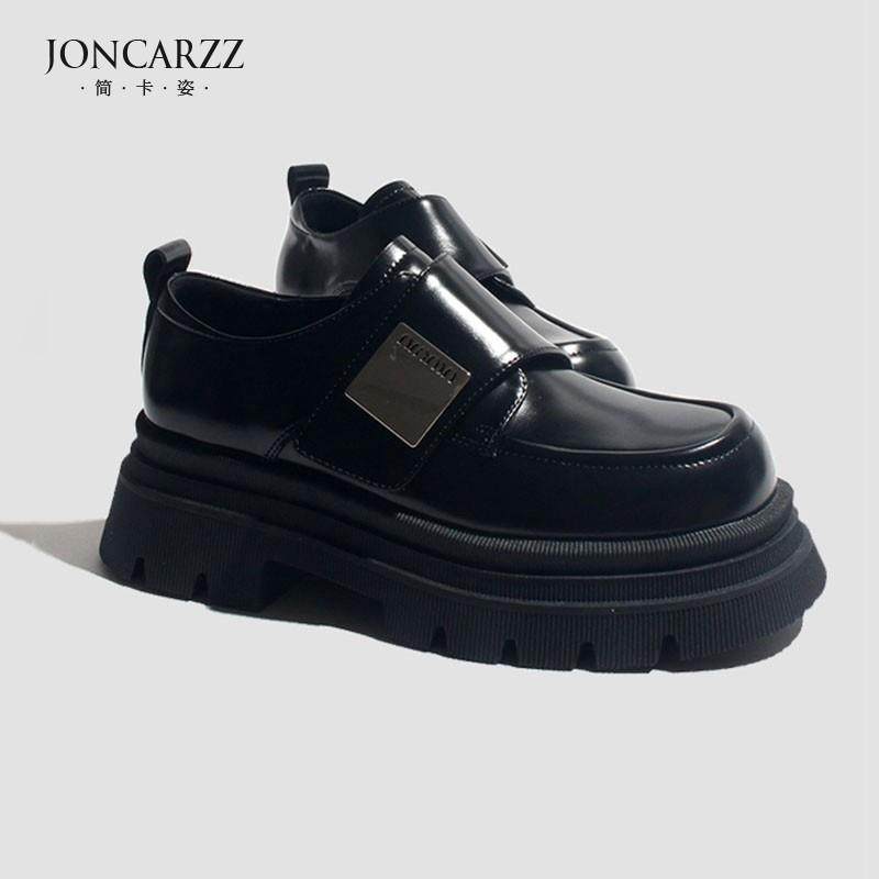 JONCARZZ英伦风单鞋女2025秋冬新款真皮厚底魔术贴增高乐福鞋A901,淘宝优惠券,粉丝福利购,淘宝优惠卷