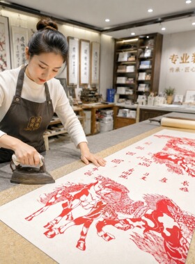 非遗剪纸装裱定制实木玻璃画框